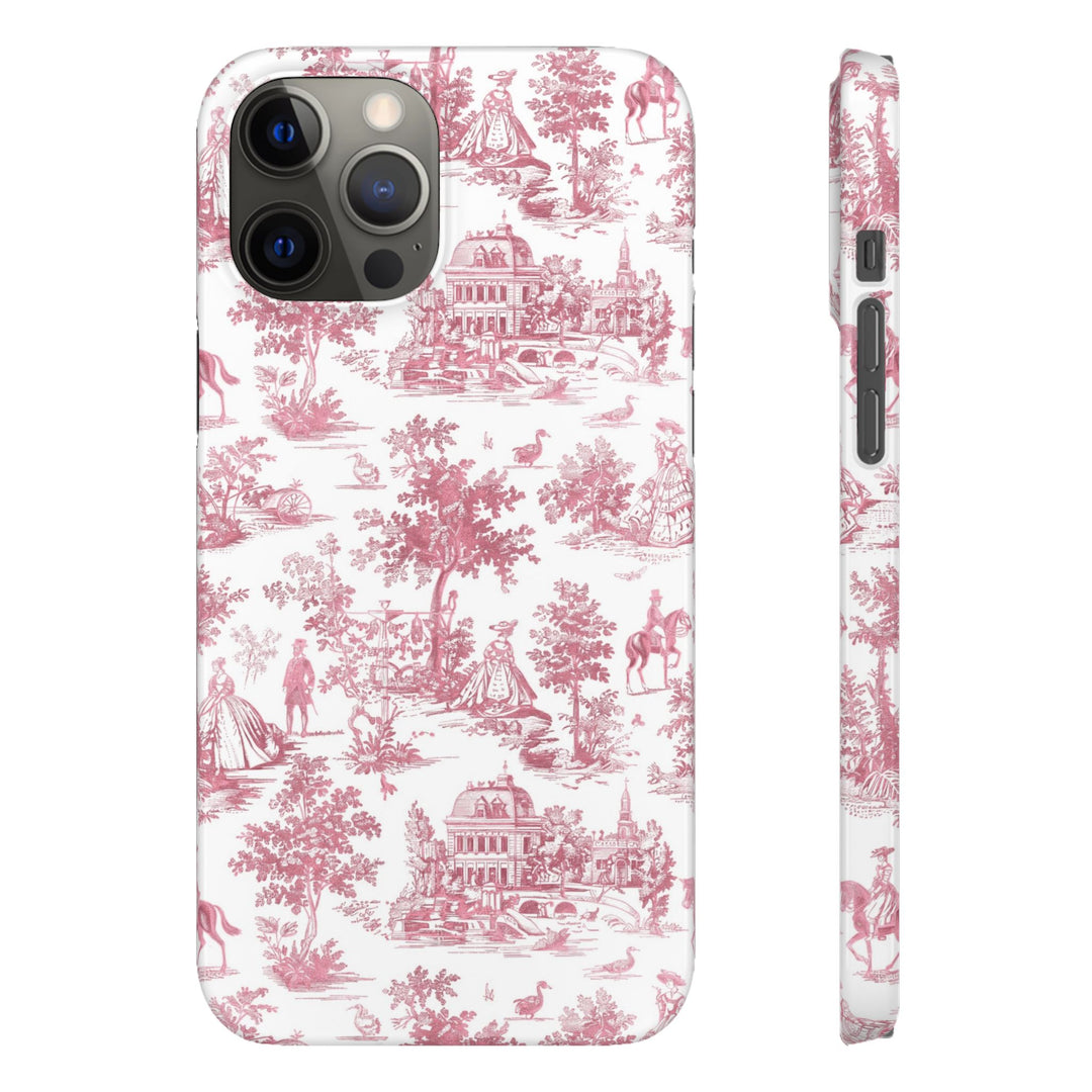 Sleek Snap Pink French Toile Cute Phone Case for iPhone 16 15 14 13 12 11 X Xs Max Xr Pro Plus Samsung Galaxy S24 S23 S22 S21 S20 Note Ultra