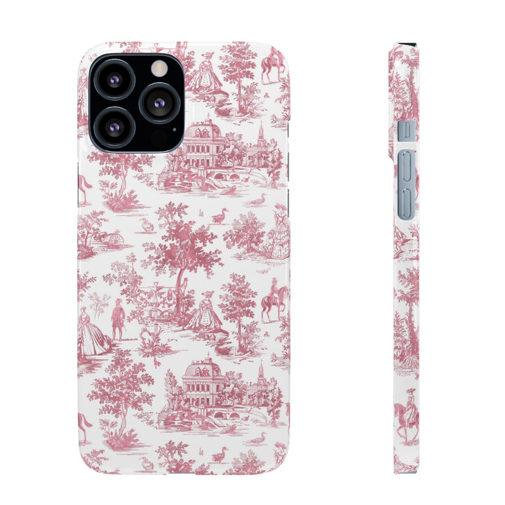 Sleek Snap Pink French Toile Cute Phone Case for iPhone 16 15 14 13 12 11 X Xs Max Xr Pro Plus Samsung Galaxy S24 S23 S22 S21 S20 Note Ultra