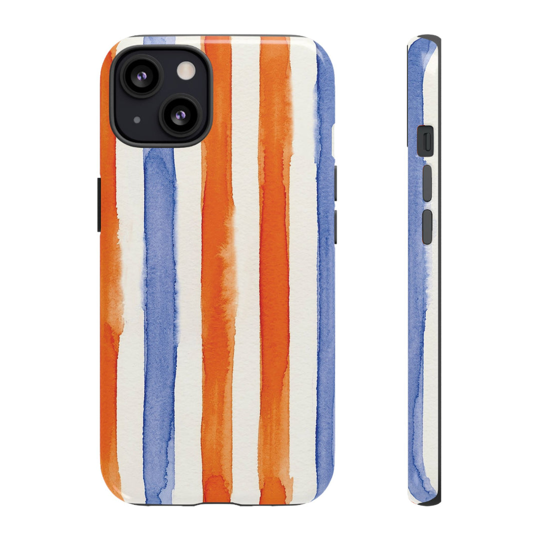 Tough Cute Blue Orange Stripes Phone Case, for IPhone 17 Pro Max | Iphone 17 Air, Iphone 16, IPhone 15, 14 13 12, Samsung Galaxy S26, S25, S24, S23 - Studio40ParkLane