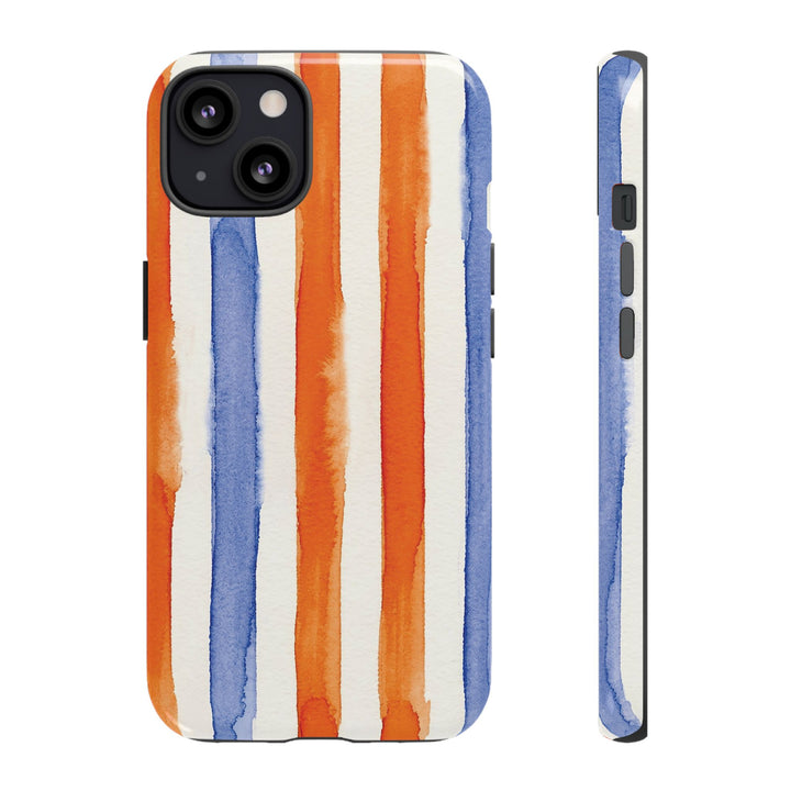Tough Cute Blue Orange Stripes Phone Case, for IPhone 17 Pro Max | Iphone 17 Air, Iphone 16, IPhone 15, 14 13 12, Samsung Galaxy S26, S25, S24, S23 - Studio40ParkLane