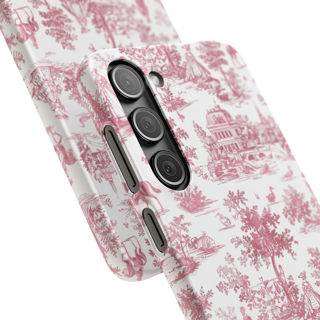 Sleek Snap Pink French Toile Cute Phone Case for iPhone 16 15 14 13 12 11 X Xs Max Xr Pro Plus Samsung Galaxy S24 S23 S22 S21 S20 Note Ultra