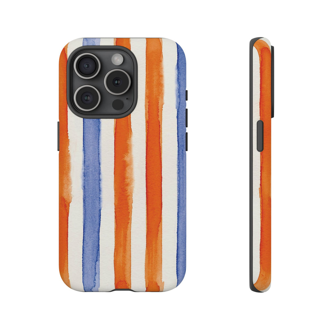Tough Cute Blue Orange Stripes Phone Case, for IPhone 17 Pro Max | Iphone 17 Air, Iphone 16, IPhone 15, 14 13 12, Samsung Galaxy S26, S25, S24, S23 - Studio40ParkLane