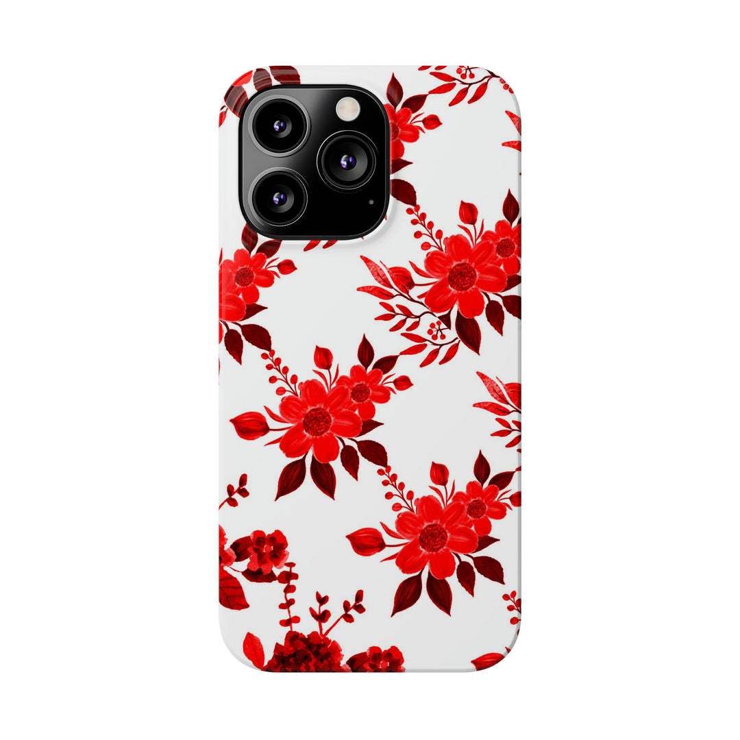 Slim Cute Phone Cases for Iphones - | iPhone 15 Case | iPhone 15 Pro Max Case, Iphone 14 Case, Iphone 14 Pro Max, Iphone 13, Red White Flowers - Studio40ParkLane