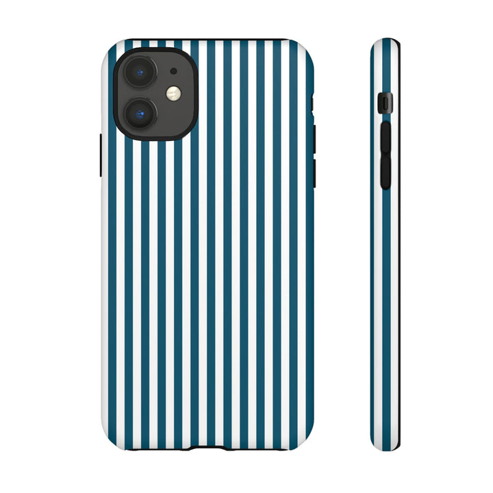 Tough Premium Teal Blue Stripes Phone Case Gift for Her - For Apple iPhone 16 Pro Max 16e iPhone 15 Pro iPhone Iphone 14 Plus 13 Pro 12 SE XR - Studio40ParkLane