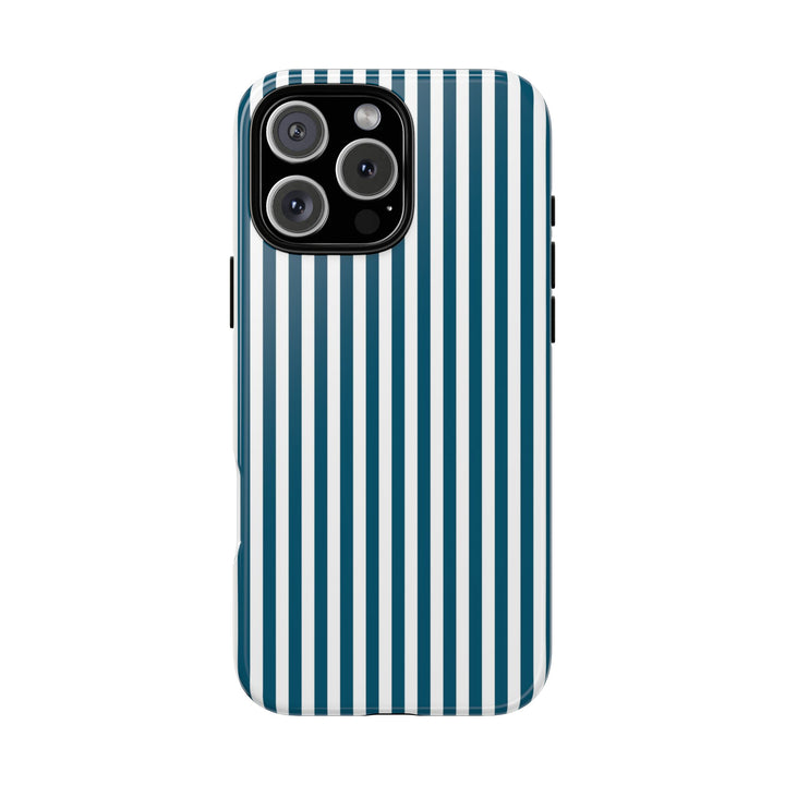 Tough Premium Teal Blue Stripes Phone Case Gift for Her - For Apple iPhone 16 Pro Max 16e iPhone 15 Pro iPhone Iphone 14 Plus 13 Pro 12 SE XR - Studio40ParkLane