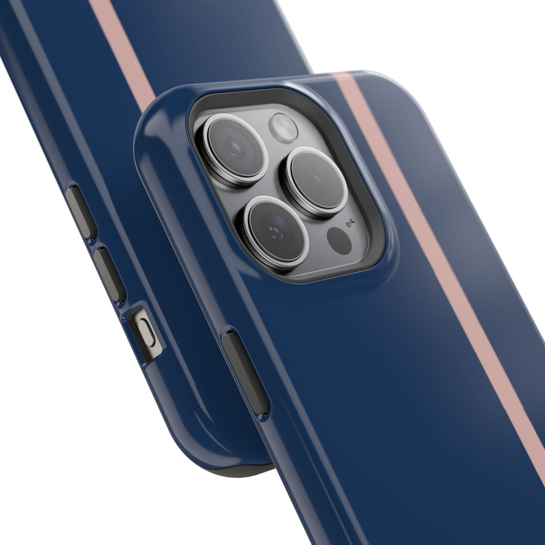 MagSafe Navy Blue Blush Pink Stripe Tough Phone Case iPhone 18 17 16 15 14 13 Pro Max Samsung Galaxy S26 Dual Layer Modern Luxury Cover - Studio40ParkLane