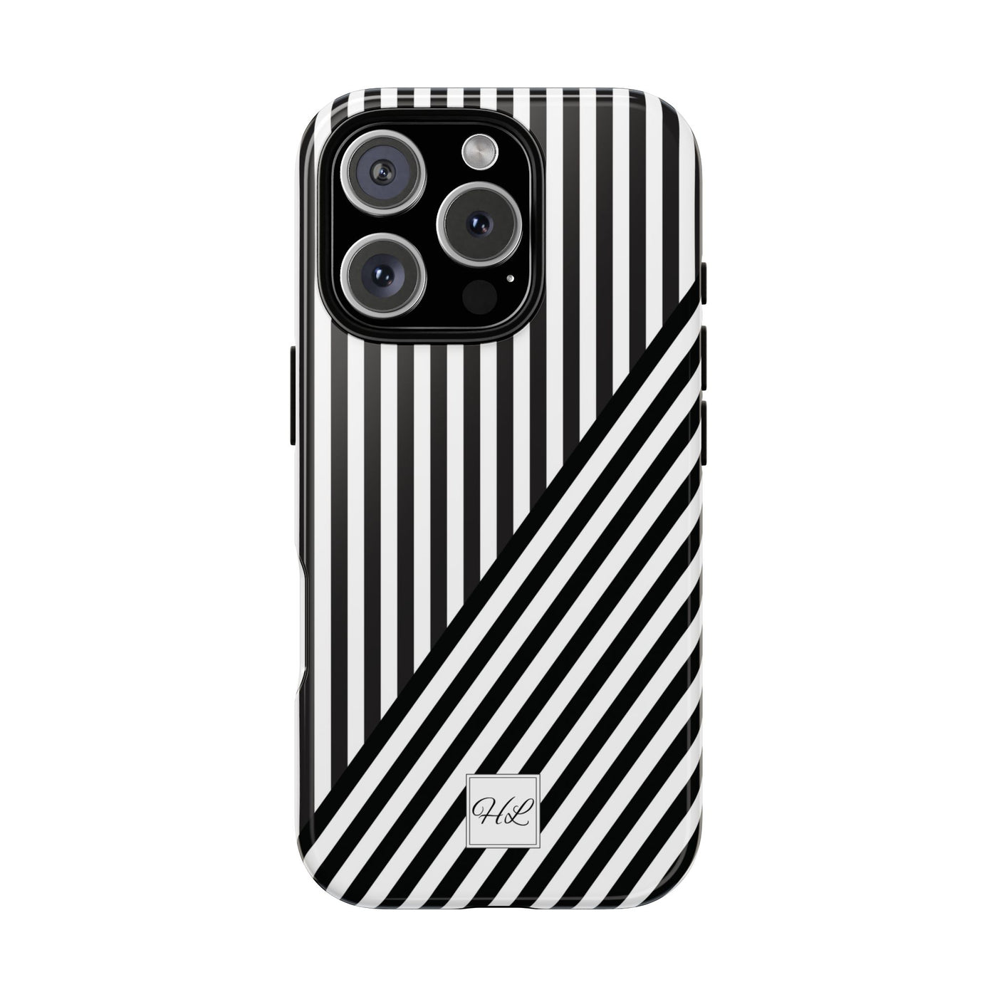 Custom Personalized Aesthetic Stripes Black White Tough Phone Case - For iPhone 17 Pro Max iPhone 16 Pro iPhone 15 Iphone 14 Plus 13 12 11 - Studio40ParkLane