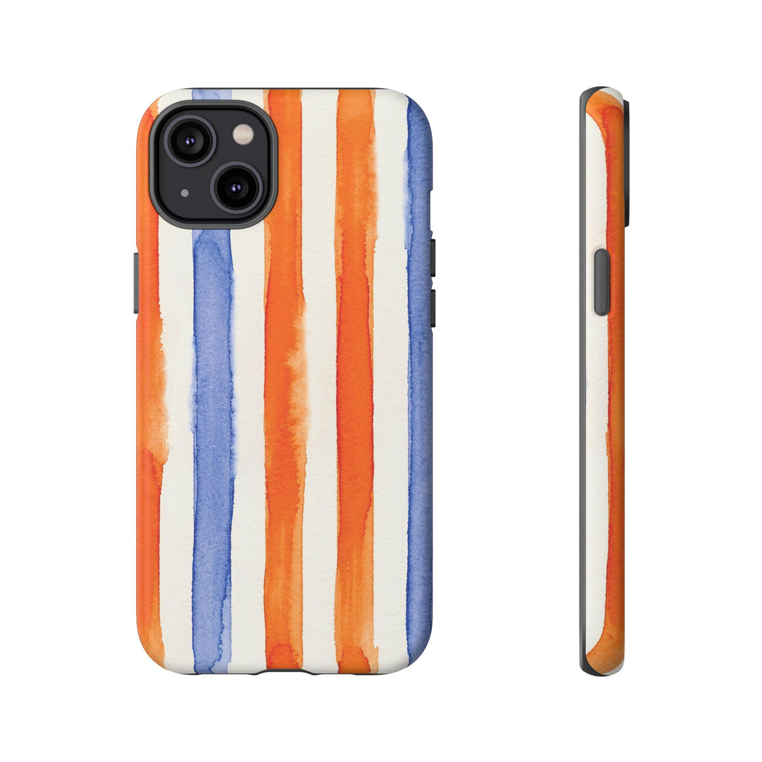 Tough Cute Blue Orange Stripes Phone Case, for IPhone 17 Pro Max | Iphone 17 Air, Iphone 16, IPhone 15, 14 13 12, Samsung Galaxy S26, S25, S24, S23 - Studio40ParkLane