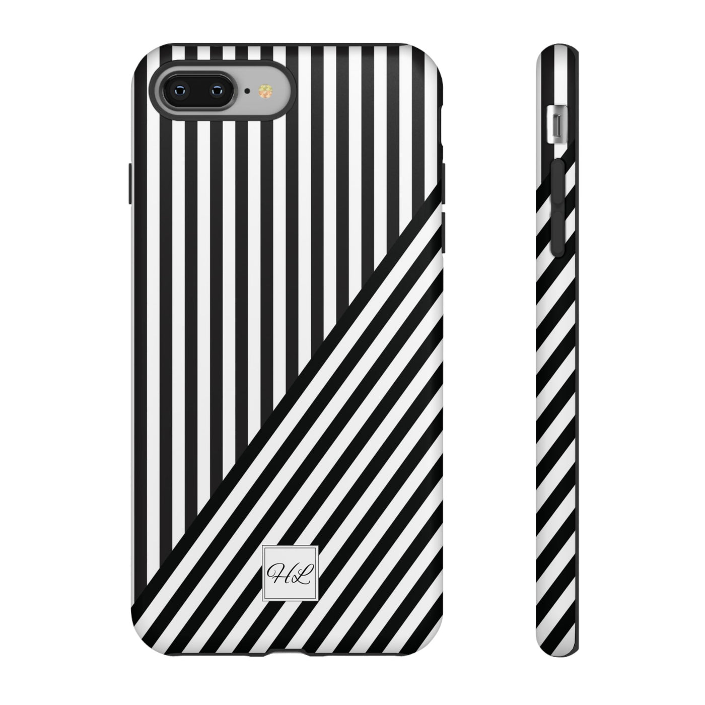 Custom Personalized Aesthetic Stripes Black White Tough Phone Case - For iPhone 17 Pro Max iPhone 16 Pro iPhone 15 Iphone 14 Plus 13 12 11 - Studio40ParkLane