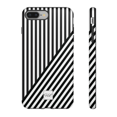 Custom Personalized Aesthetic Stripes Black White Tough Phone Case - For iPhone 17 Pro Max iPhone 16 Pro iPhone 15 Iphone 14 Plus 13 12 11 - Studio40ParkLane
