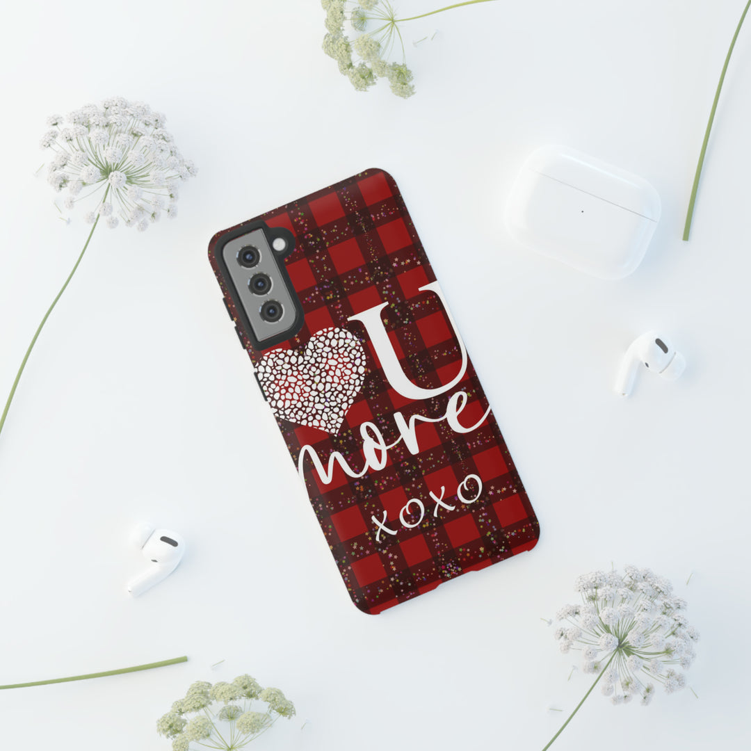 Cute Samsung Phone Cases, Designer Samsung Galaxy S23 Phone Case, Samsung S22 Case, Samsung S21 Case, Samsung S20 Case, Red Plaid Love You - Studio40ParkLane
