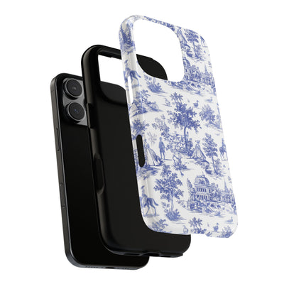 Premium Tough Blue French Toile Gift for Her Cute Phone Cases for Samsung and Iphone, 16, 15, 14, S24, S23, S22, S21, S20, Plus, Ultra, Pro