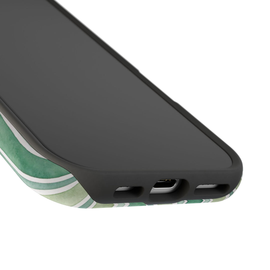 Aesthetic Tough Magsafe Green Stripes Watercolor Phone Case - For iPhone 17 Pro Max iPhone 16 Pro iPhone 15 Iphone 14 Plus 13 Pro 12 11 10 - Studio40ParkLane