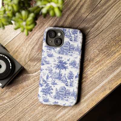 Premium Tough Blue French Toile Gift for Her Cute Phone Cases for Samsung and Iphone, 16, 15, 14, S24, S23, S22, S21, S20, Plus, Ultra, Pro