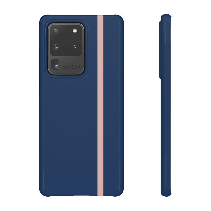 Sleek Navy Blue Pink Stripe Snap Phone Case for iPhone 18 17 16 15 14 13 Pro Max, Samsung Galaxy S26 S25 Ultra Lightweight Cute Phone Case - Studio40ParkLane