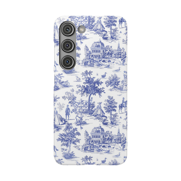 Sleek Snap Blue French Toile Cute Phone Case for iPhone 16 15 14 13 12 11 X Xs Max Xr Pro Plus Samsung Galaxy S24 S23 S22 S21 S20 Note Ultra