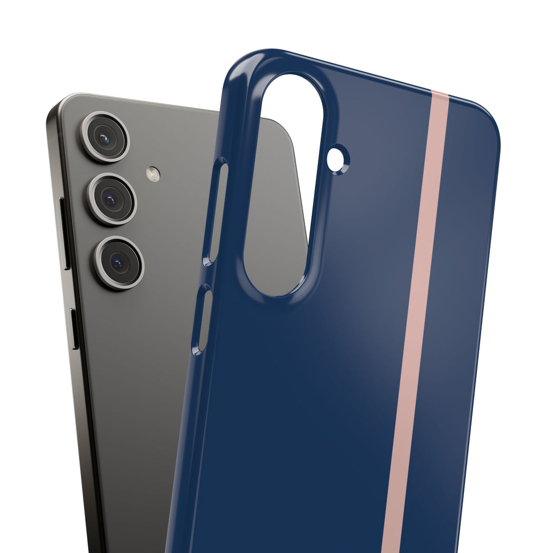 Sleek Navy Blue Pink Stripe Snap Phone Case for iPhone 18 17 16 15 14 13 Pro Max, Samsung Galaxy S26 S25 Ultra Lightweight Cute Phone Case - Studio40ParkLane