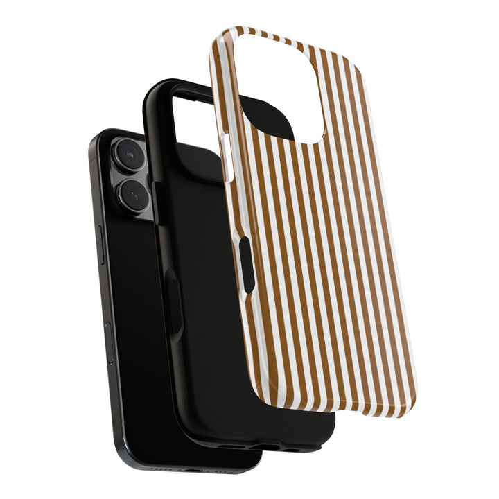 Tough Premium Mocca Brown Stripes Phone Case Gift for Her - For Apple iPhone 16 Pro Max 16e iPhone 15 Pro iPhone Iphone 14 Plus 13 Pro 12 SE XR - Studio40ParkLane