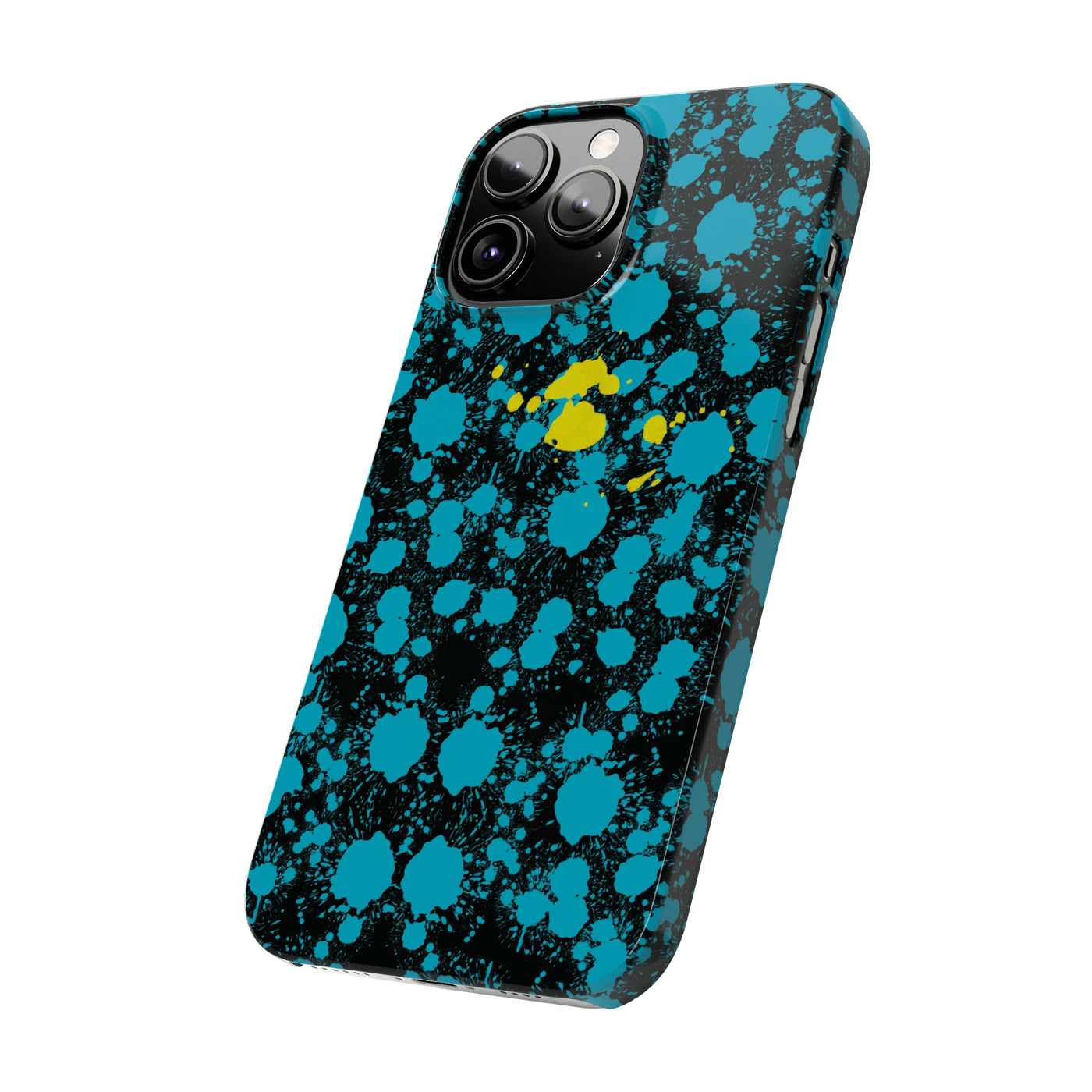 Slim Cute iPhone Cases - | iPhone 15 Case | iPhone 15 Pro Max Case, Iphone 14 Case, Iphone 14 Pro Max, Iphone 13, Paint Splash Blue Yellow