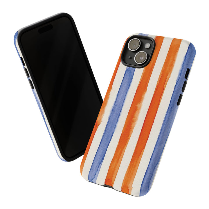 Tough Cute Blue Orange Stripes Phone Case, for IPhone 17 Pro Max | Iphone 17 Air, Iphone 16, IPhone 15, 14 13 12, Samsung Galaxy S26, S25, S24, S23 - Studio40ParkLane