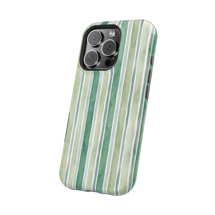 Aesthetic Tough Magsafe Green Stripes Watercolor Phone Case - For iPhone 17 Pro Max iPhone 16 Pro iPhone 15 Iphone 14 Plus 13 Pro 12 11 10 - Studio40ParkLane