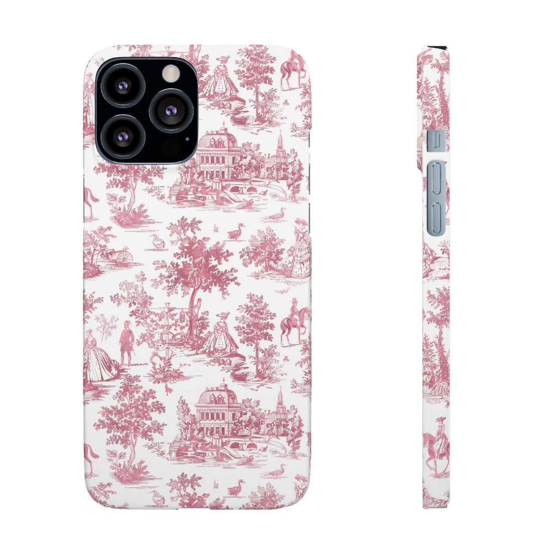 Sleek Snap Pink French Toile Cute Phone Case for iPhone 16 15 14 13 12 11 X Xs Max Xr Pro Plus Samsung Galaxy S24 S23 S22 S21 S20 Note Ultra