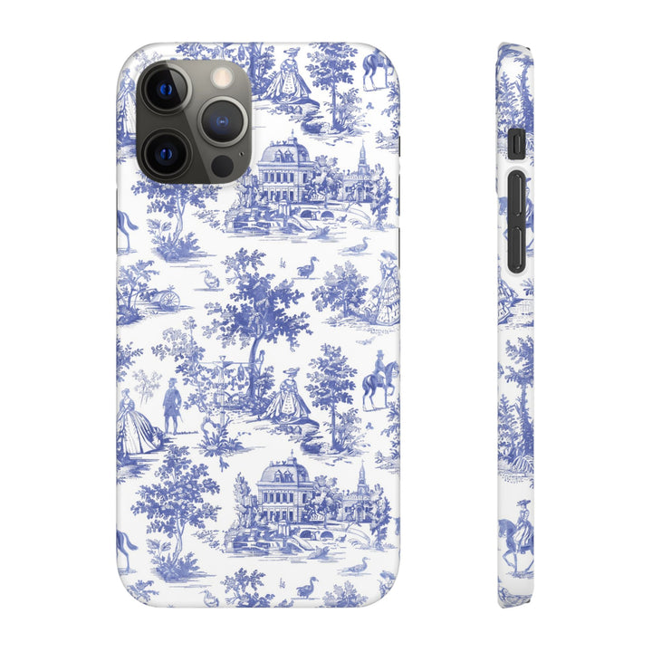 Sleek Snap Blue French Toile Cute Phone Case for iPhone 16 15 14 13 12 11 X Xs Max Xr Pro Plus Samsung Galaxy S24 S23 S22 S21 S20 Note Ultra