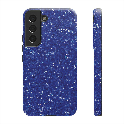 Chic Blue Faux Play on Glitter Effect Cute Phone Case, for IPhone 16 pro Max | Iphone 15, Iphone 14, IPhone 13 Case, 11 8 7, Samsung Galaxy S24, S23, S22, S21, 2 Layer Protection