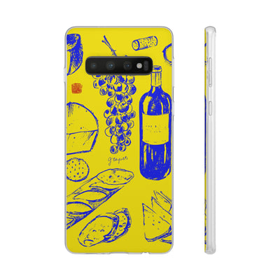 Cute Flexi Phone Cases, French Food Wine Yellow Blue, Compatible with Samsung Galaxy S23, Samsung S22, Samsung S21, Samsung S20, Galaxy S20 Ultra