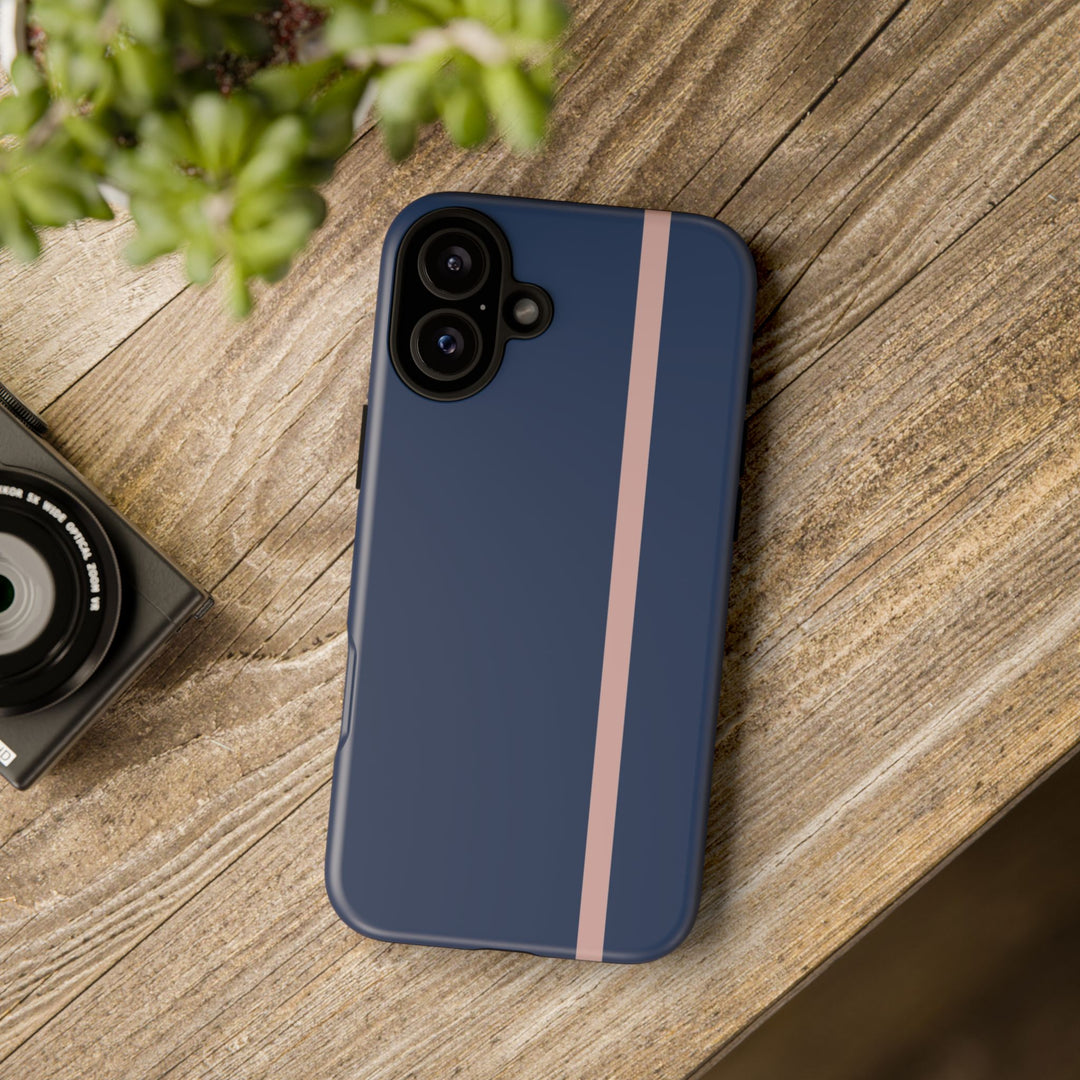 Tough Phone Case Navy Blue Orange Stripe iPhone 18 17 16 15 14 13 12 Pro Max Plus, Samsung Galaxy S26 S25 S24 Ultra Cute Preppy Sport - Studio40ParkLane