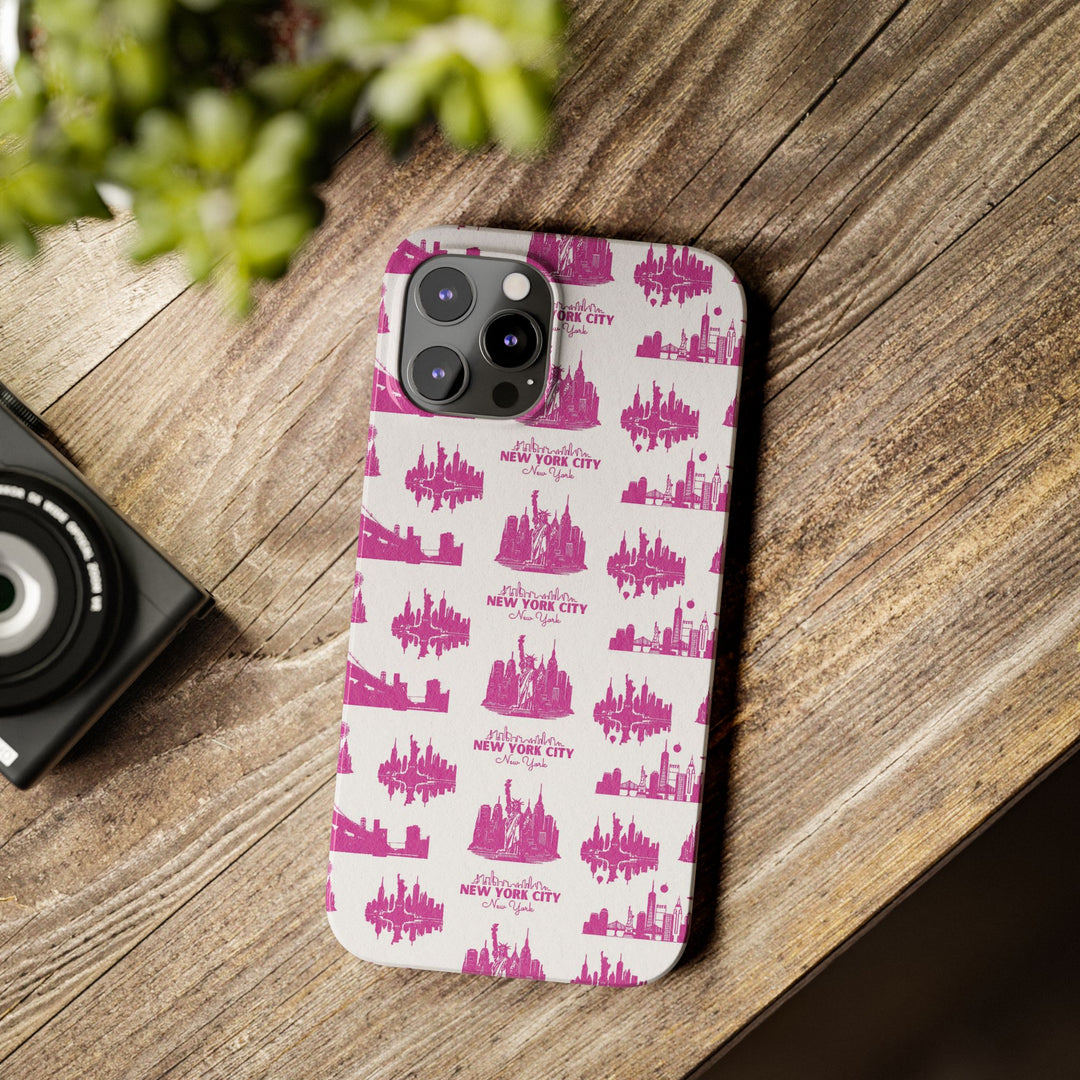 Slim New York Skyline Pink Collage Coquette Gift for Her Cute Phone Cases for Iphone 16 Pro Max | iPhone 15 Case | iPhone 15 Pro Max Case, Iphone 14, Iphone 14 Pro Max, Iphone 13 12 11 8 7 - Studio40ParkLane