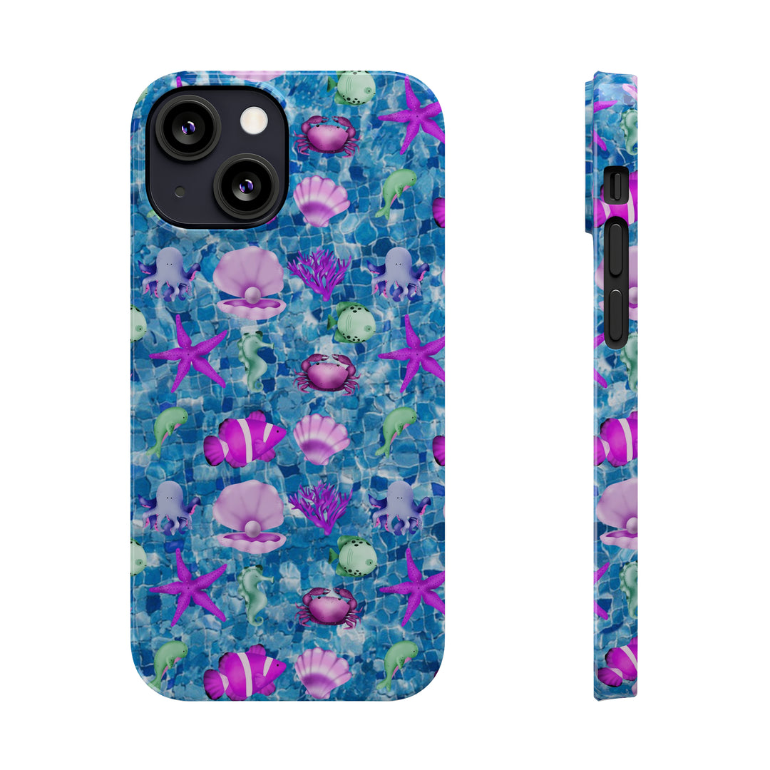 Slim Cute Phone Cases for Iphone - | iPhone 15 Case | iPhone 15 Pro Max Case, Iphone 14 Case, Iphone 14 Pro Max, Iphone 13, Blue Pink Under Sea - Studio40ParkLane