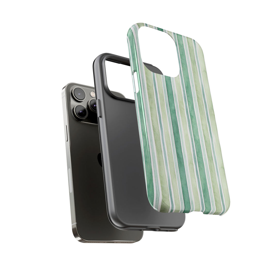 Aesthetic Tough Green Watercolor Stripes Premium Phone Case - For iPhone 17 Pro Max iPhone 16 Pro iPhone 15 Iphone 14 Plus 13 Pro 12 11 10 - Studio40ParkLane