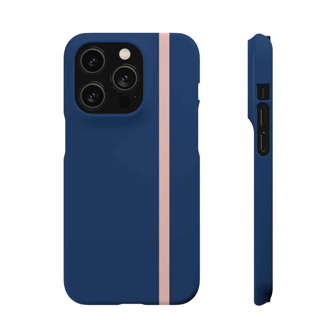Sleek Navy Blue Pink Stripe Snap Phone Case for iPhone 18 17 16 15 14 13 Pro Max, Samsung Galaxy S26 S25 Ultra Lightweight Cute Phone Case - Studio40ParkLane