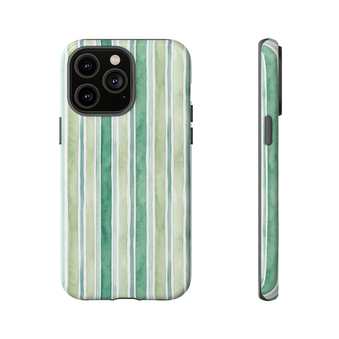 Aesthetic Tough Green Watercolor Stripes Premium Phone Case - For iPhone 17 Pro Max iPhone 16 Pro iPhone 15 Iphone 14 Plus 13 Pro 12 11 10 - Studio40ParkLane