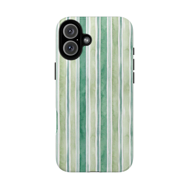 Aesthetic Tough Green Watercolor Stripes Premium Phone Case - For iPhone 17 Pro Max iPhone 16 Pro iPhone 15 Iphone 14 Plus 13 Pro 12 11 10 - Studio40ParkLane