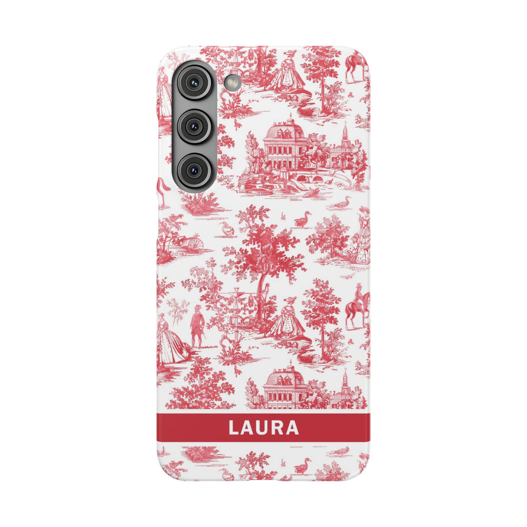 Snap French Toile Personalized Initial Custom Gift for Her Cute Phone Cases for Samsung S24, S23, S22, S21, S20, Plus and Ultra and Iphone, 16, 15, 14, 13, 12, 11. 10 - Studio40ParkLane