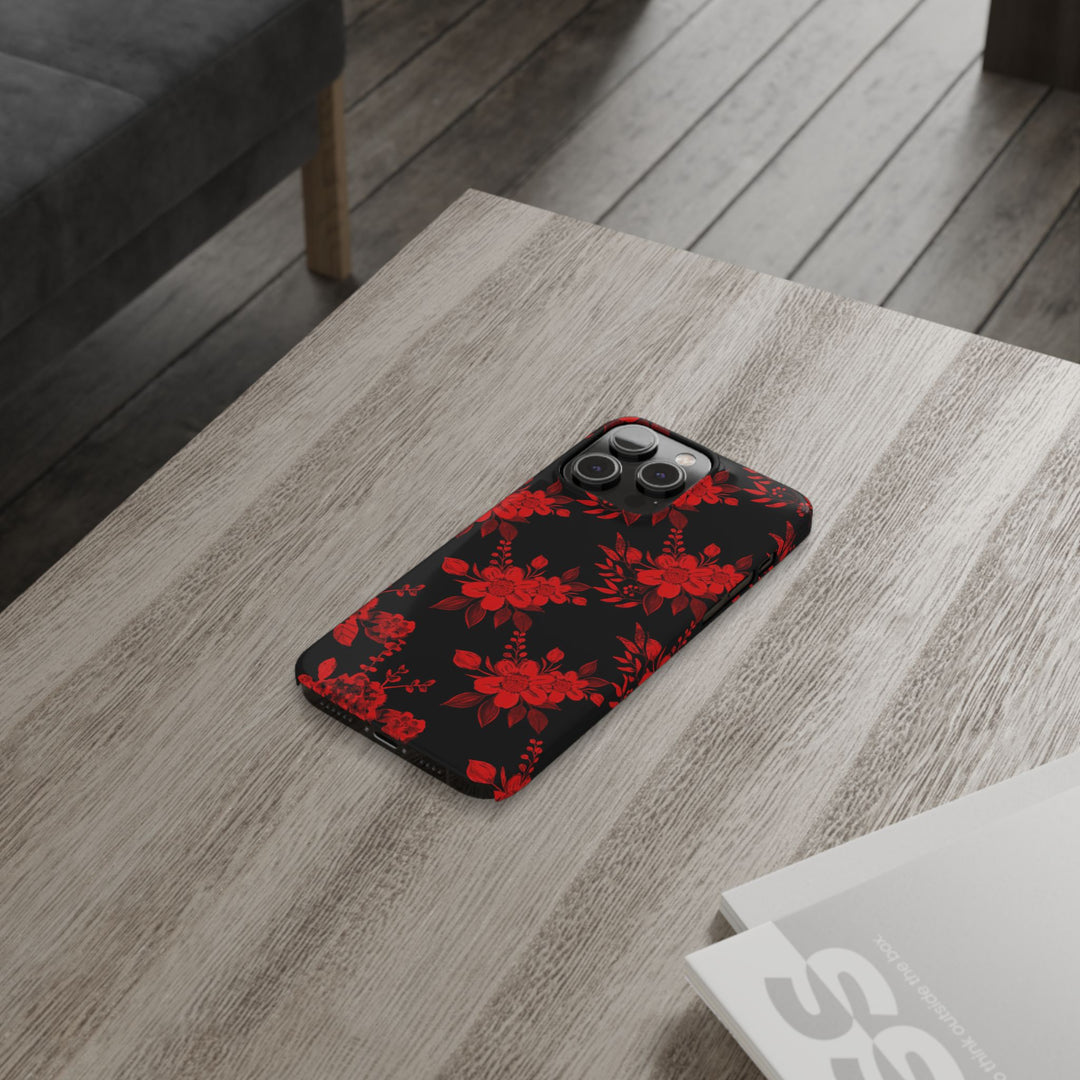 Slim Cute Phone Cases for Iphone - | iPhone 15 Case | iPhone 15 Pro Max Case, Iphone 14 Case, Iphone 14 Pro Max, Iphone 13, Red Black Flowers - Studio40ParkLane