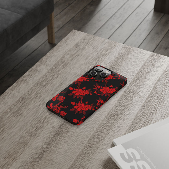 Slim Cute Phone Cases for Iphone - | iPhone 15 Case | iPhone 15 Pro Max Case, Iphone 14 Case, Iphone 14 Pro Max, Iphone 13, Red Black Flowers - Studio40ParkLane