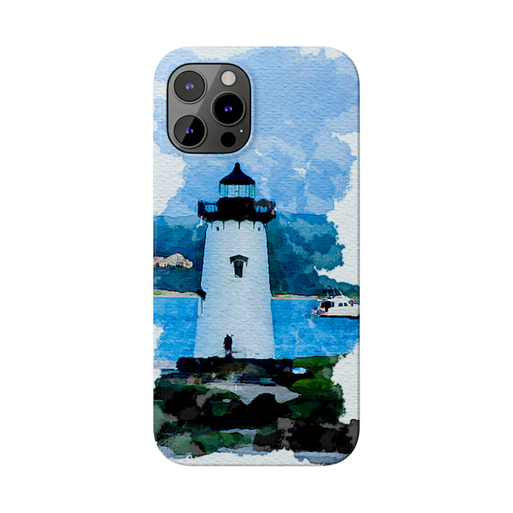 Slim Cute Phone Cases for Iphone - | iPhone 15 Case | iPhone 15 Pro Max Case, Iphone 14 Case, Iphone 14 Pro Max, Iphone 13, Beach Lighthouse Blue - Studio40ParkLane