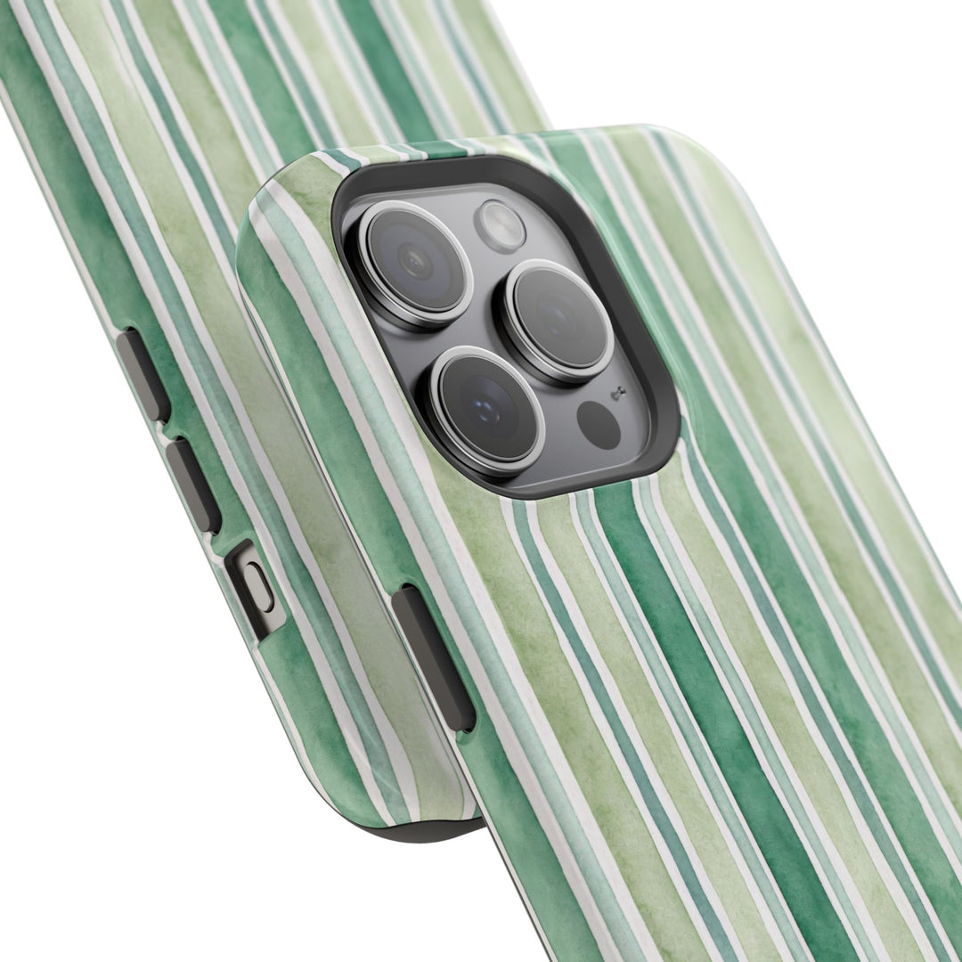 Aesthetic Tough Magsafe Green Stripes Watercolor Phone Case - For iPhone 17 Pro Max iPhone 16 Pro iPhone 15 Iphone 14 Plus 13 Pro 12 11 10 - Studio40ParkLane