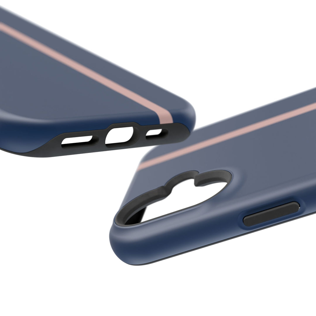 MagSafe Navy Blue Blush Pink Stripe Tough Phone Case iPhone 18 17 16 15 14 13 Pro Max Samsung Galaxy S26 Dual Layer Modern Luxury Cover - Studio40ParkLane