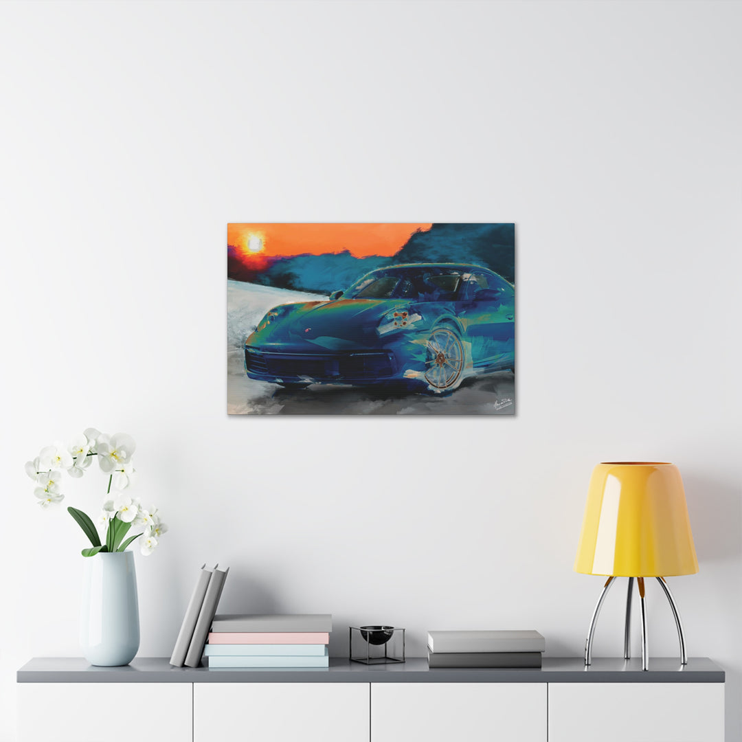 Porsche Wall Art on Canvas Print Gallery Wrapped - Gorgeous Porsche 911 Carrera Wall Art - Set in the mountains with a Sunset - Home Decor - Studio40ParkLane