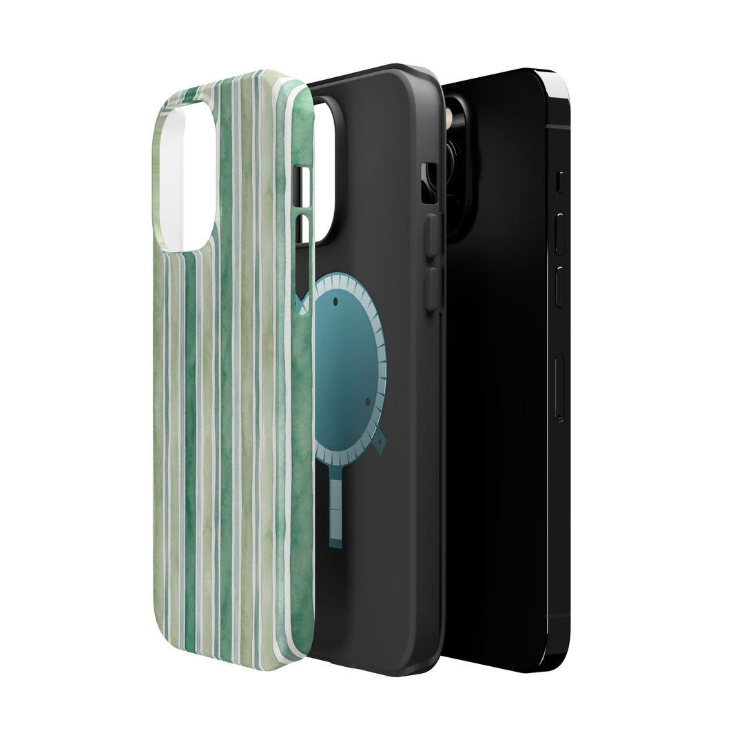 Aesthetic Tough Magsafe Green Stripes Watercolor Phone Case - For iPhone 17 Pro Max iPhone 16 Pro iPhone 15 Iphone 14 Plus 13 Pro 12 11 10 - Studio40ParkLane