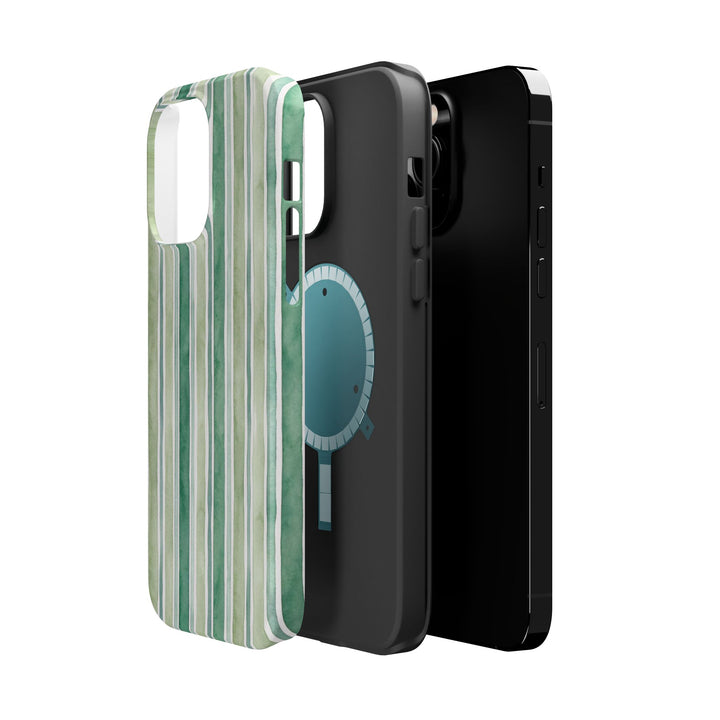 Aesthetic Tough Magsafe Green Stripes Watercolor Phone Case - For iPhone 17 Pro Max iPhone 16 Pro iPhone 15 Iphone 14 Plus 13 Pro 12 11 10 - Studio40ParkLane