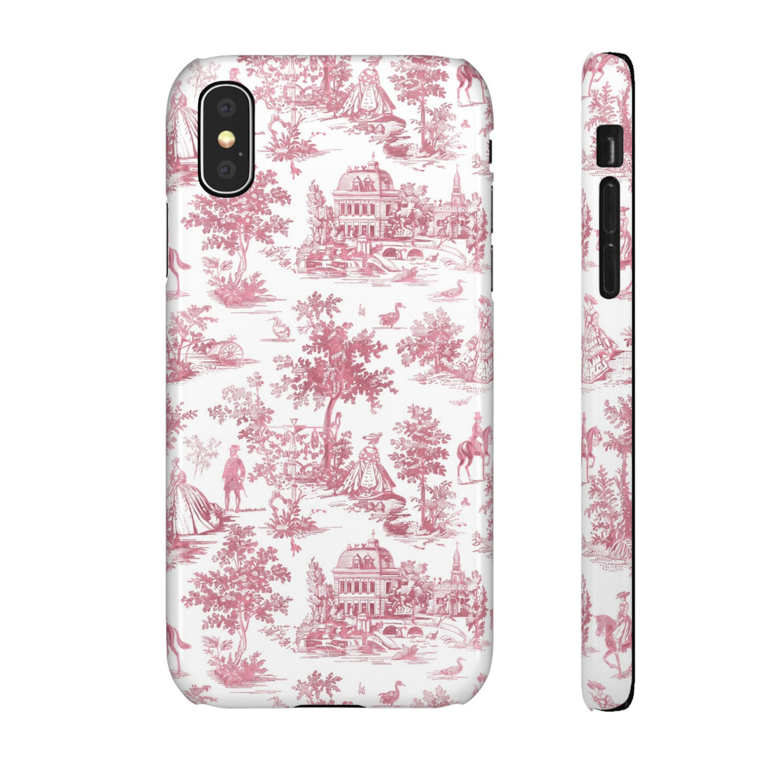 Sleek Snap Pink French Toile Cute Phone Case for iPhone 16 15 14 13 12 11 X Xs Max Xr Pro Plus Samsung Galaxy S24 S23 S22 S21 S20 Note Ultra