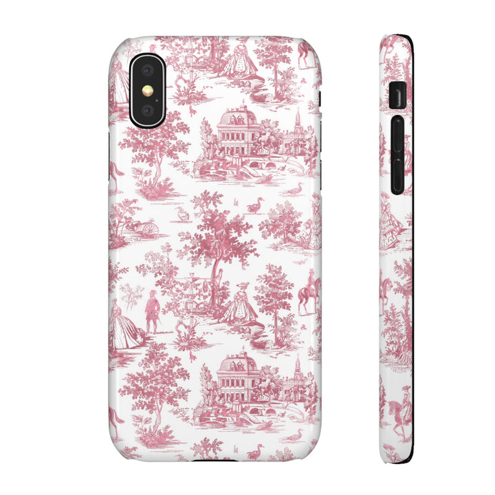 Sleek Snap Pink French Toile Cute Phone Case for iPhone 16 15 14 13 12 11 X Xs Max Xr Pro Plus Samsung Galaxy S24 S23 S22 S21 S20 Note Ultra