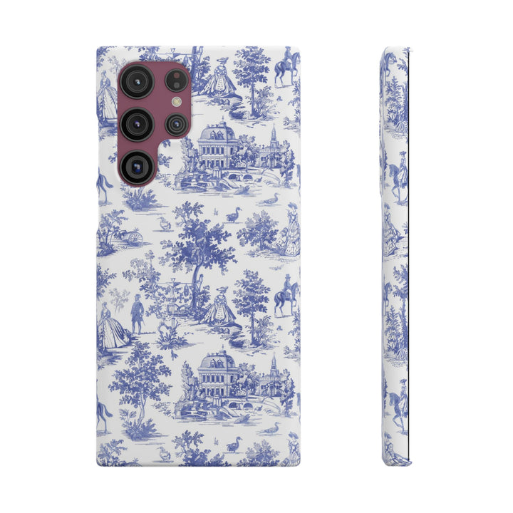 Sleek Snap Blue French Toile Cute Phone Case for iPhone 16 15 14 13 12 11 X Xs Max Xr Pro Plus Samsung Galaxy S24 S23 S22 S21 S20 Note Ultra