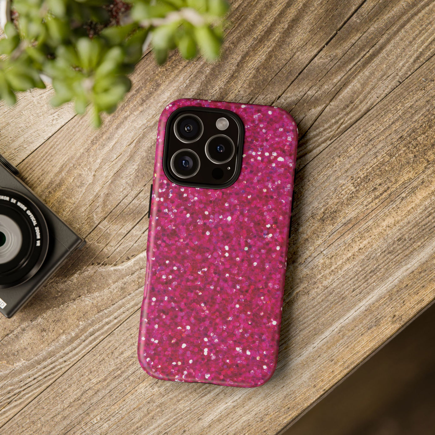 Chic Pink Faux Play on Glitter Effect Cute Phone Case, for IPhone 16 pro Max | Iphone 15, Iphone 14, IPhone 13 Case, 11 8 7, Samsung Galaxy S24, S23, S22, S21, 2 Layer Protection