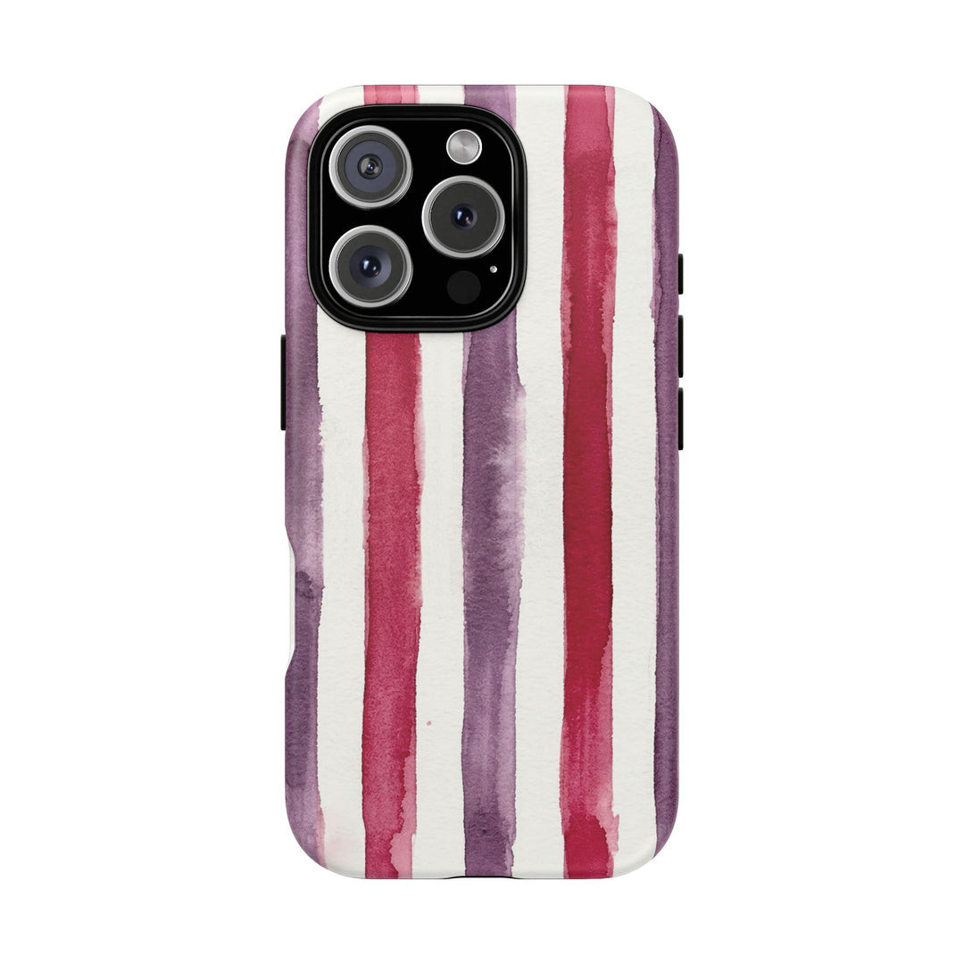 Tough Cute Wine Red Purple Stripes Phone Case, for IPhone 17 Pro Max | Iphone 17 Air, Iphone 16, IPhone 15, 14 13 12, Samsung Galaxy S26, S25, S24, S23 - Studio40ParkLane